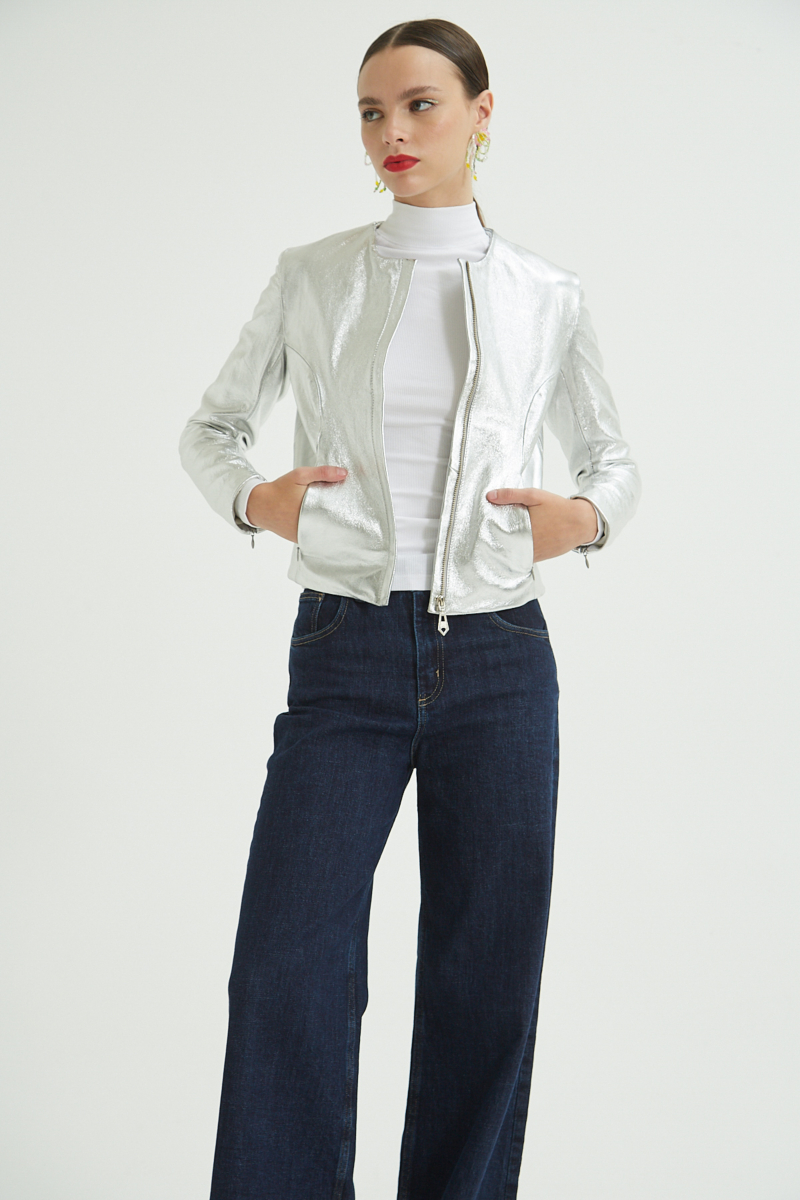 CAMPERA DE CUERO MARION METALIZADA // OVINO ITALIANO