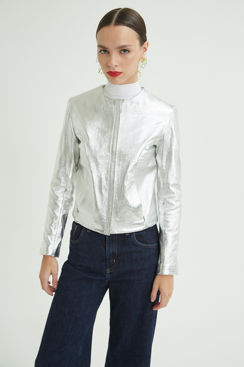 CAMPERA DE CUERO MARION METALIZADA // OVINO ITALIANO