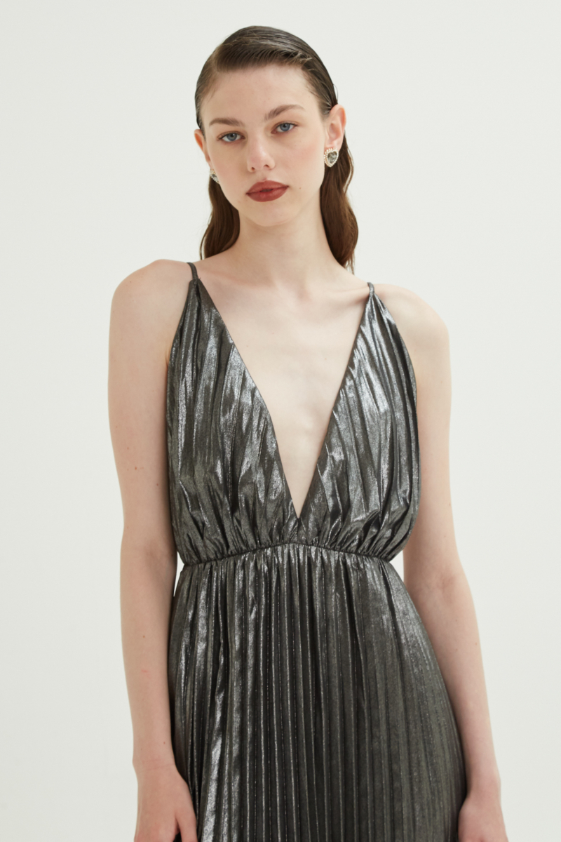VESTIDO PLISADO ELLA METALIZADO