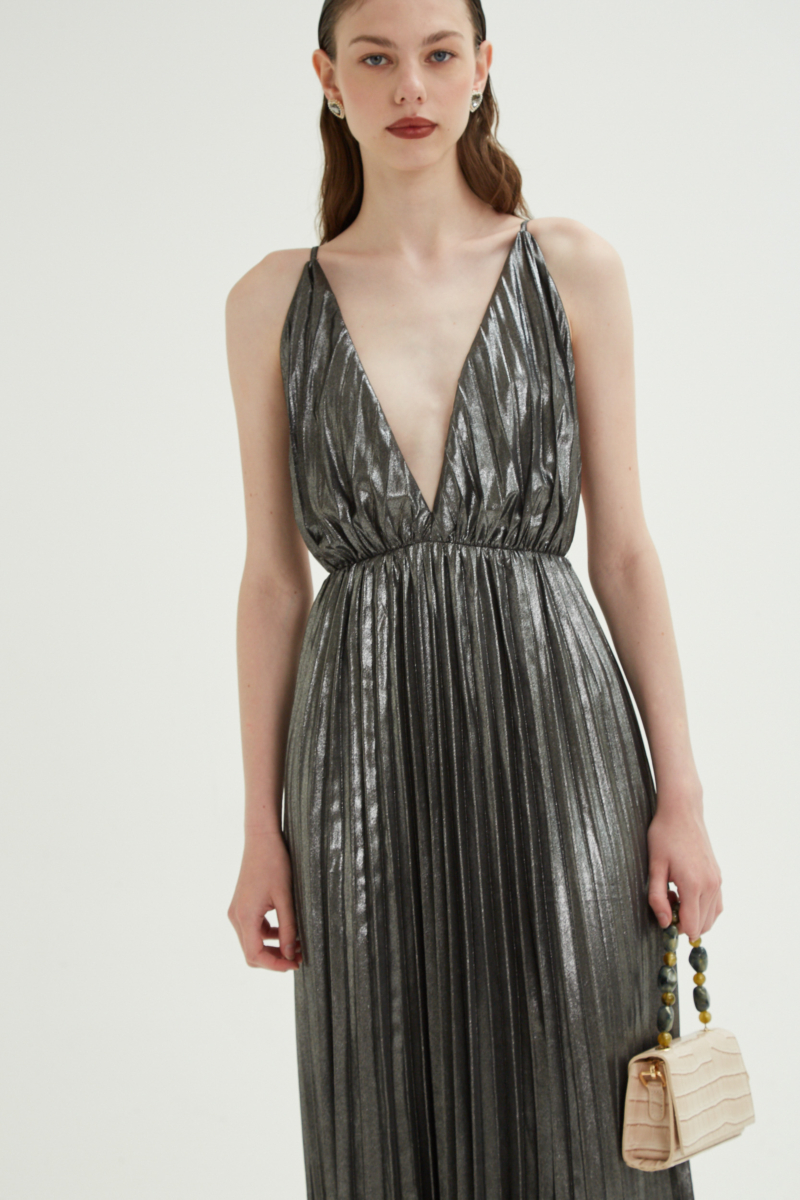 VESTIDO PLISADO ELLA METALIZADO