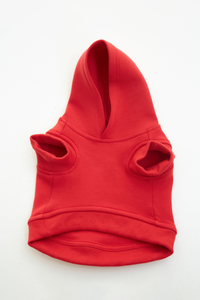 Buzo para perros de algodón con capucha color rojo