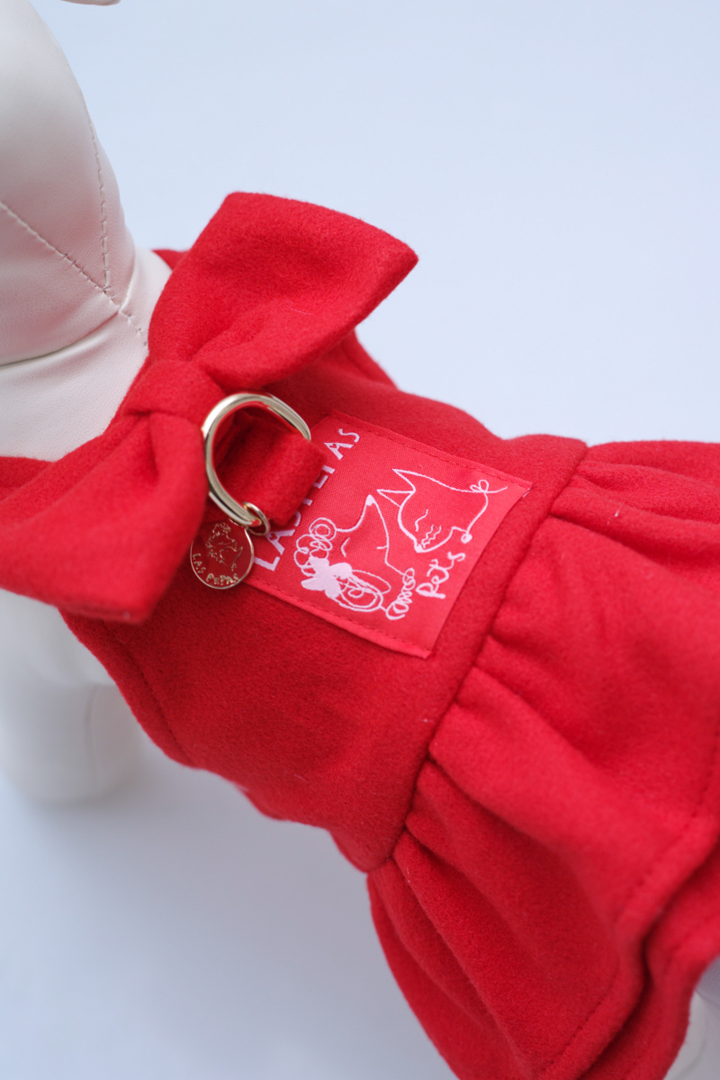 Vestido de paño para perros rojo con volados y moño