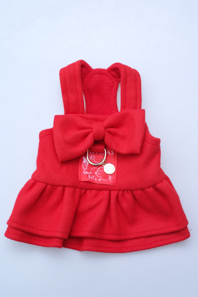 Vestido de paño para perros rojo con volados y moño