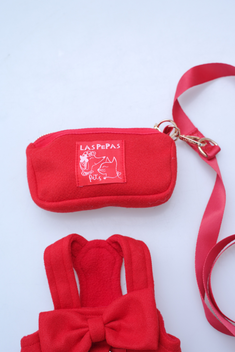 Vestido de paño para perros rojo con volados y moño