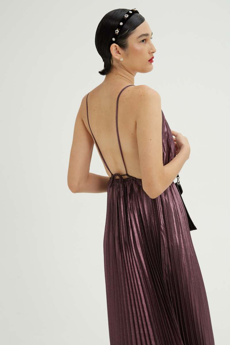 VESTIDO PLISADO ELLA METALIZADO