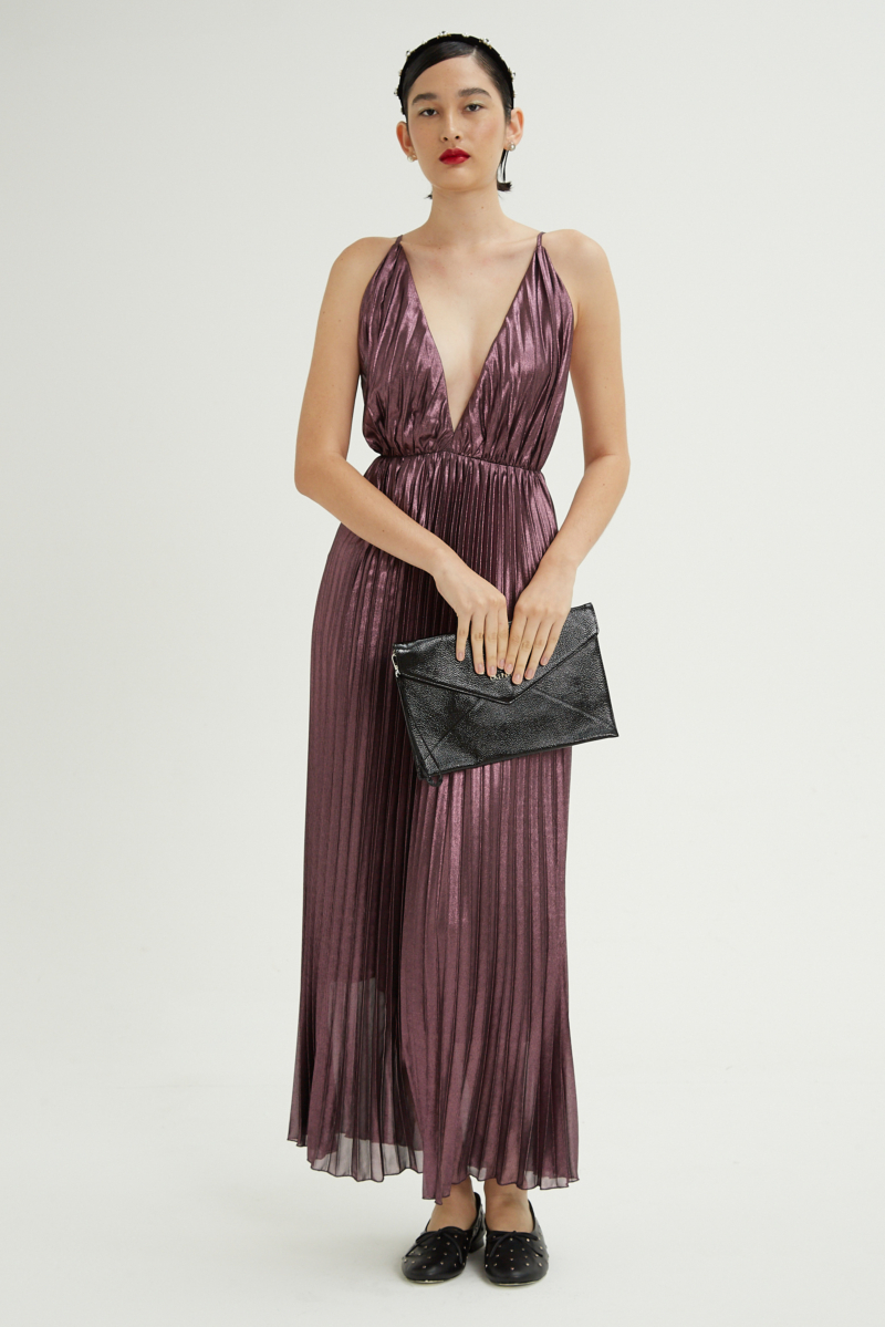 VESTIDO PLISADO ELLA METALIZADO