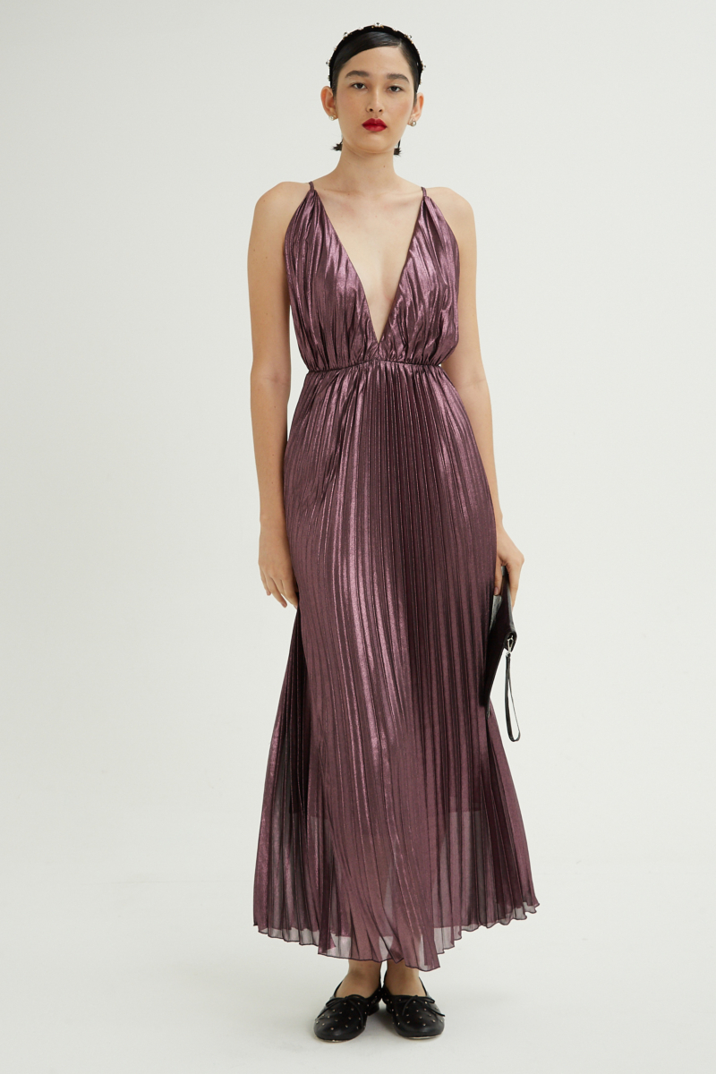 VESTIDO PLISADO ELLA METALIZADO