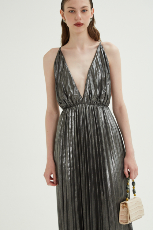 VESTIDO PLISADO ELLA METALIZADO